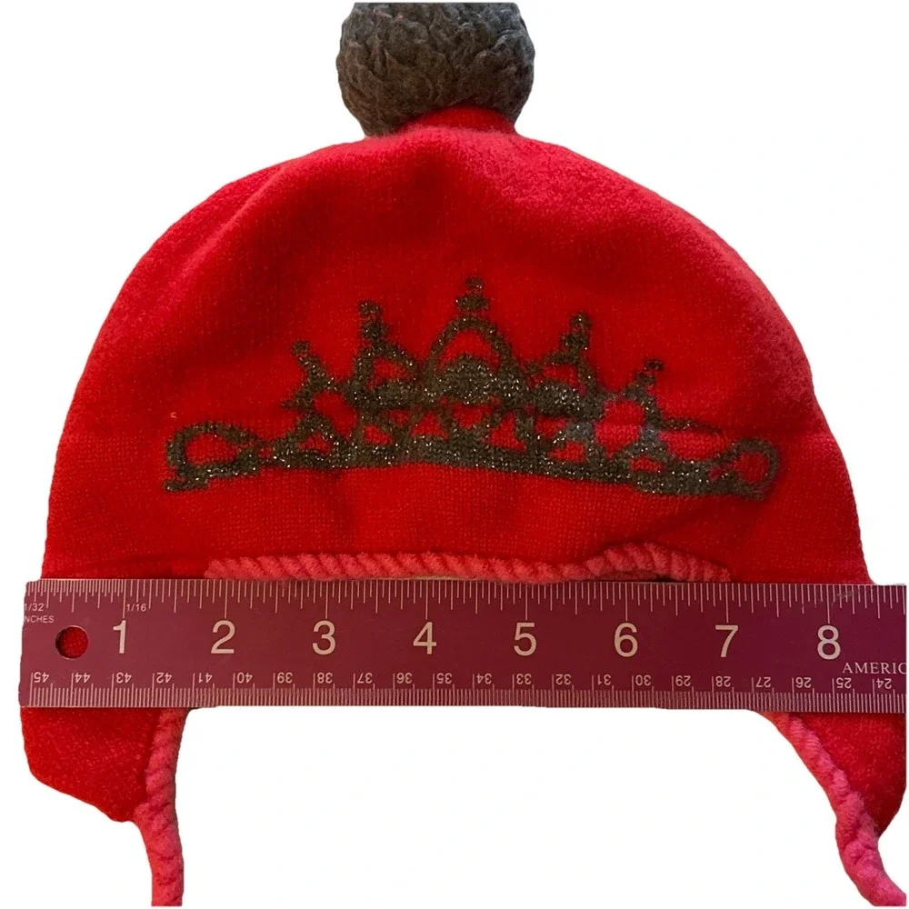 Child's Kate Spade Stocking Cap Hat Tiara Pompom Tiara Motif Red & Pink